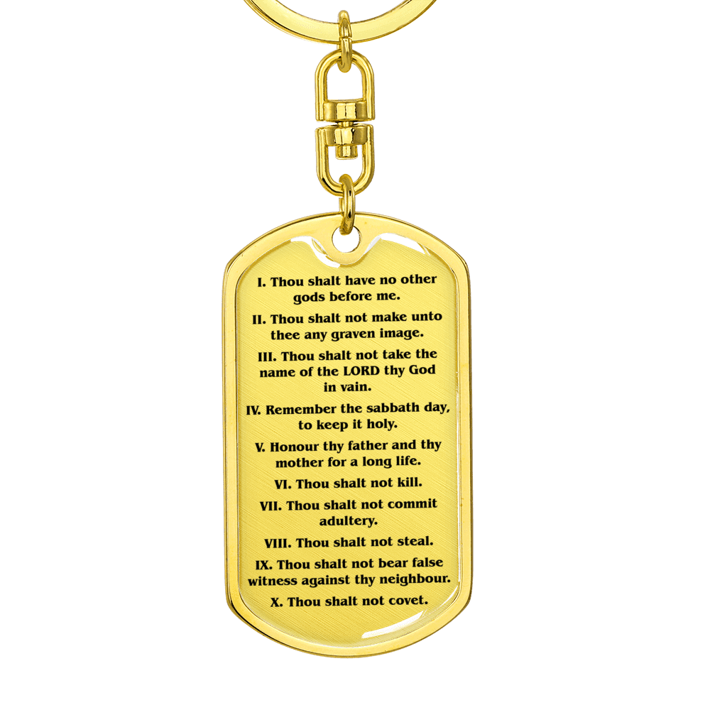 10 Commandments Clear Swivel Keychain Dog Tag Stainless Steel or 18k Gold-Express Your Love Gifts