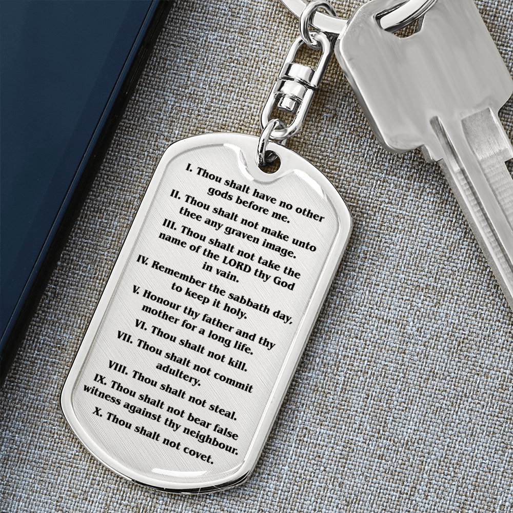 10 Commandments Clear Swivel Keychain Dog Tag Stainless Steel or 18k Gold-Express Your Love Gifts