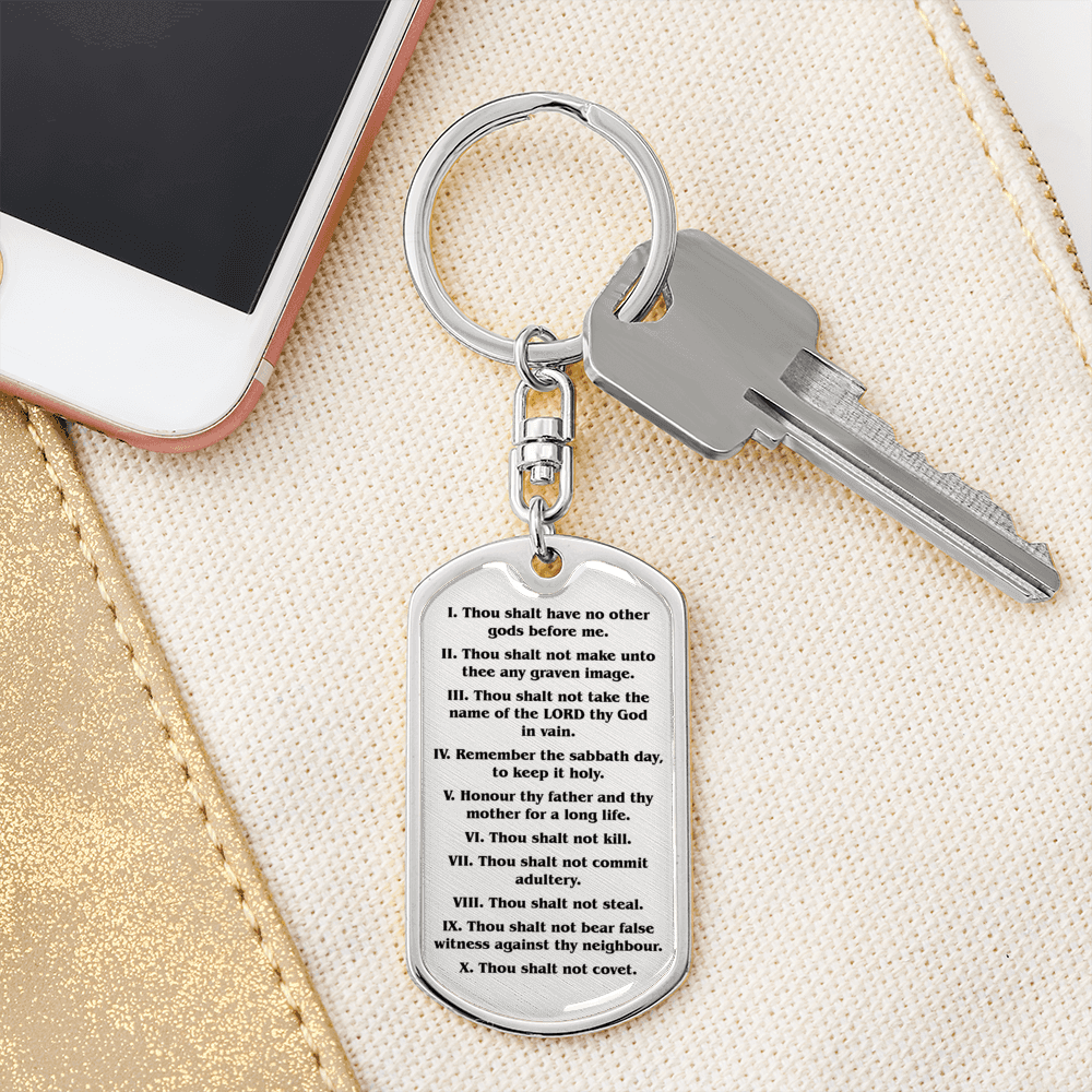 10 Commandments Clear Swivel Keychain Dog Tag Stainless Steel or 18k Gold-Express Your Love Gifts
