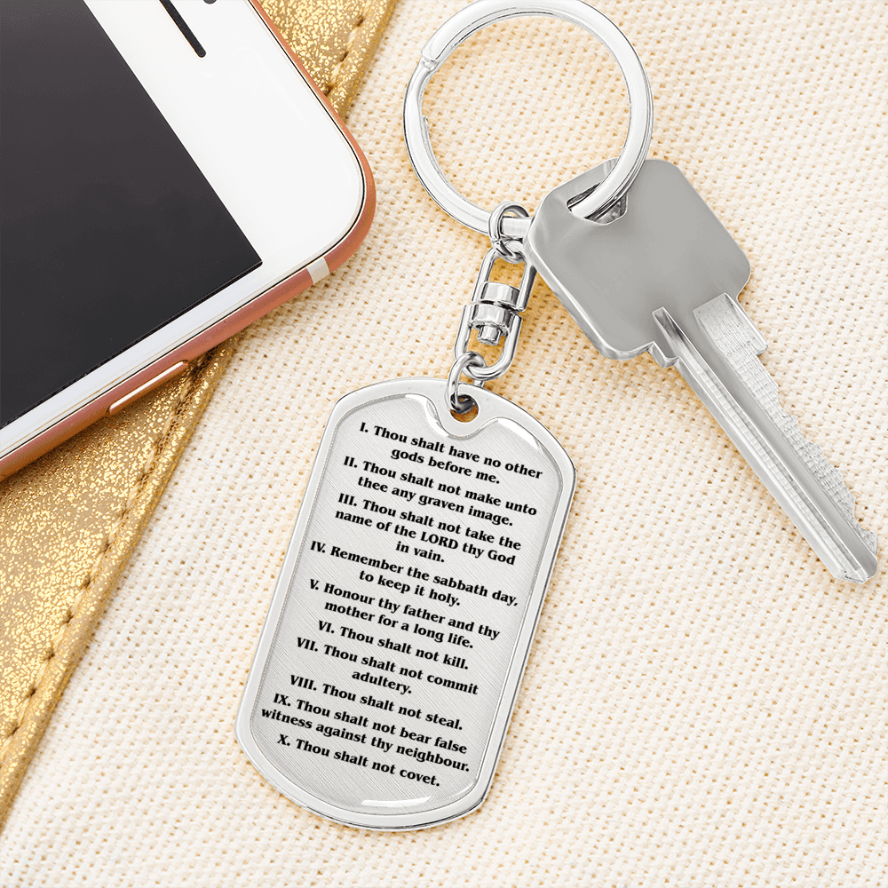 10 Commandments Clear Swivel Keychain Dog Tag Stainless Steel or 18k Gold-Express Your Love Gifts