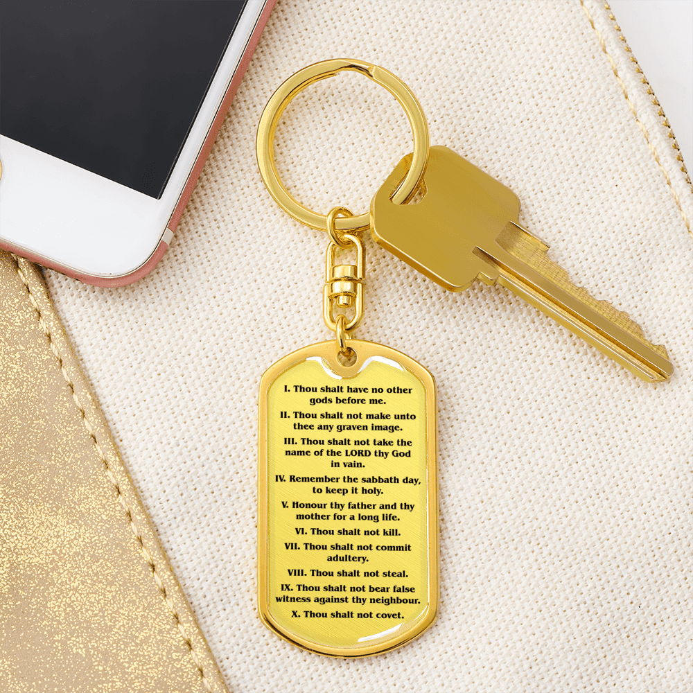 10 Commandments Clear Swivel Keychain Dog Tag Stainless Steel or 18k Gold-Express Your Love Gifts
