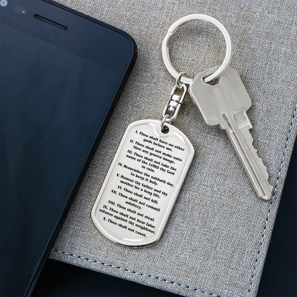 10 Commandments Clear Swivel Keychain Dog Tag Stainless Steel or 18k Gold-Express Your Love Gifts