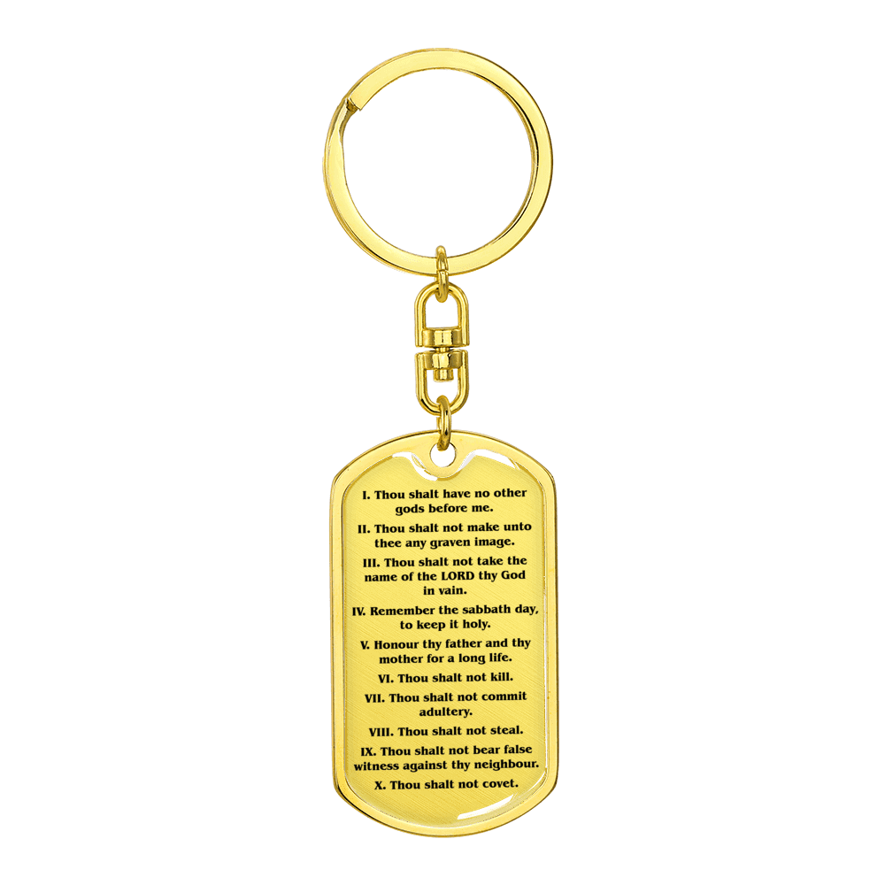 10 Commandments English Clear Swivel Keychain Dog Tag Stainless Steel or 18k Gold