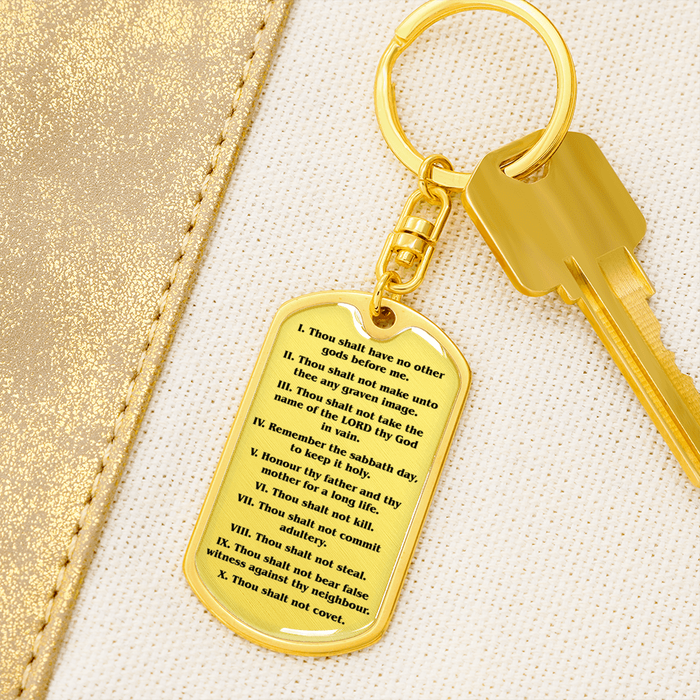 10 Commandments Clear Swivel Keychain Dog Tag Stainless Steel or 18k Gold-Express Your Love Gifts