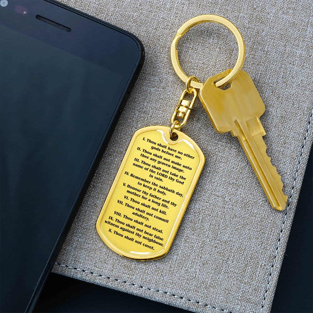 10 Commandments Clear Swivel Keychain Dog Tag Stainless Steel or 18k Gold-Express Your Love Gifts