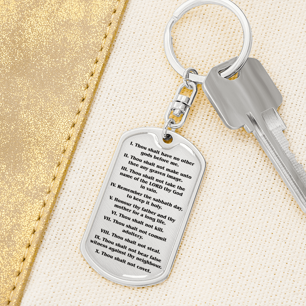 10 Commandments Clear Swivel Keychain Dog Tag Stainless Steel or 18k Gold-Express Your Love Gifts