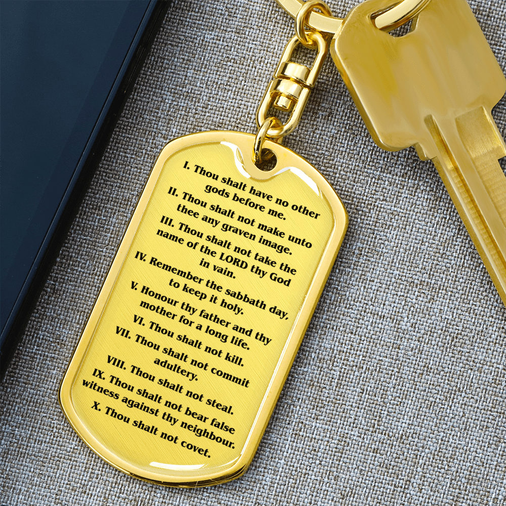 10 Commandments Clear Swivel Keychain Dog Tag Stainless Steel or 18k Gold-Express Your Love Gifts