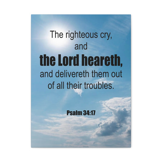 The Lord Heareth Psalm 34:17 Bible Verse Canvas Christian Wall Art Ready to Hang