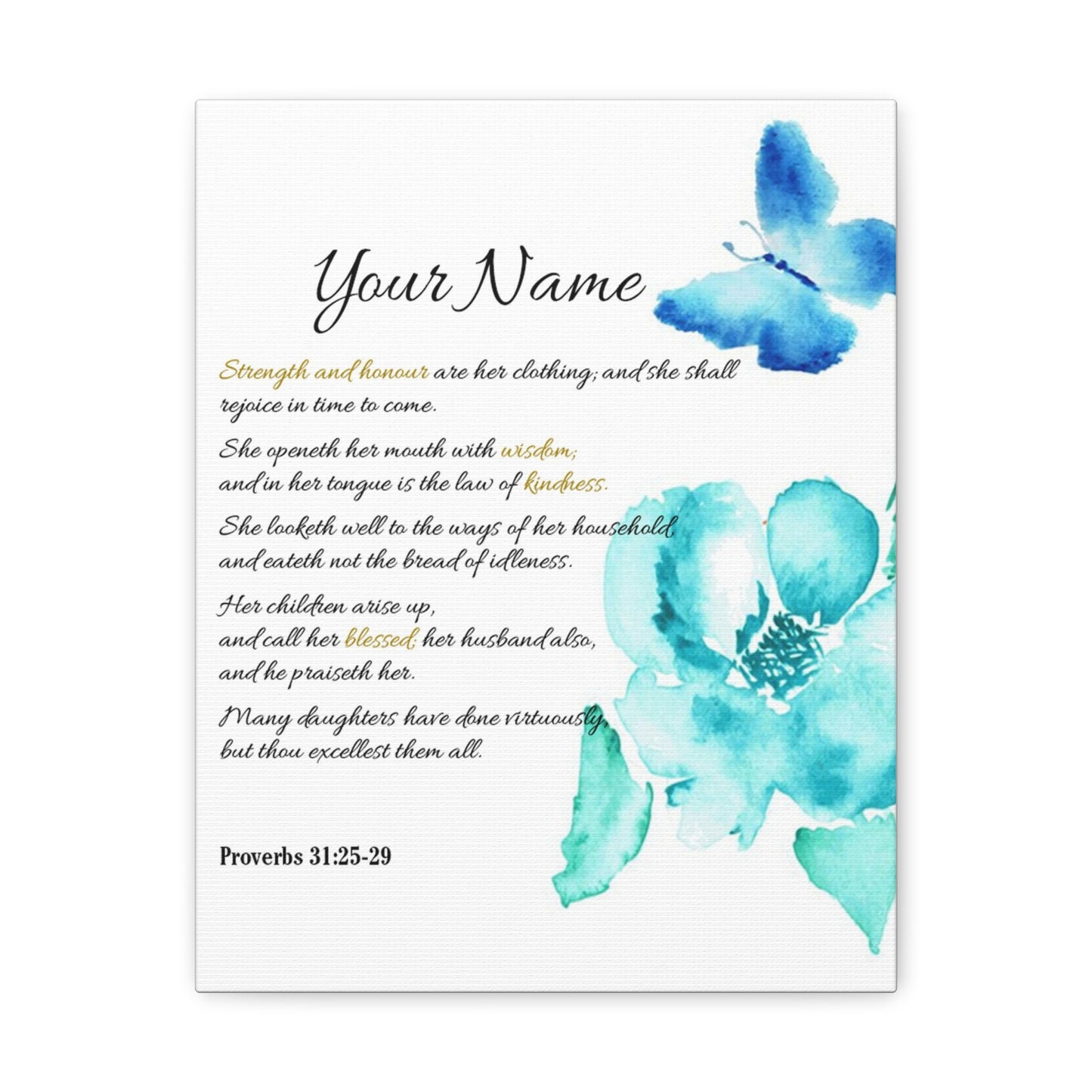 Personalized She is Strong Proverbs 31:25-29 Bible Chapter Canvas Christian Wall Art Ready to Hang