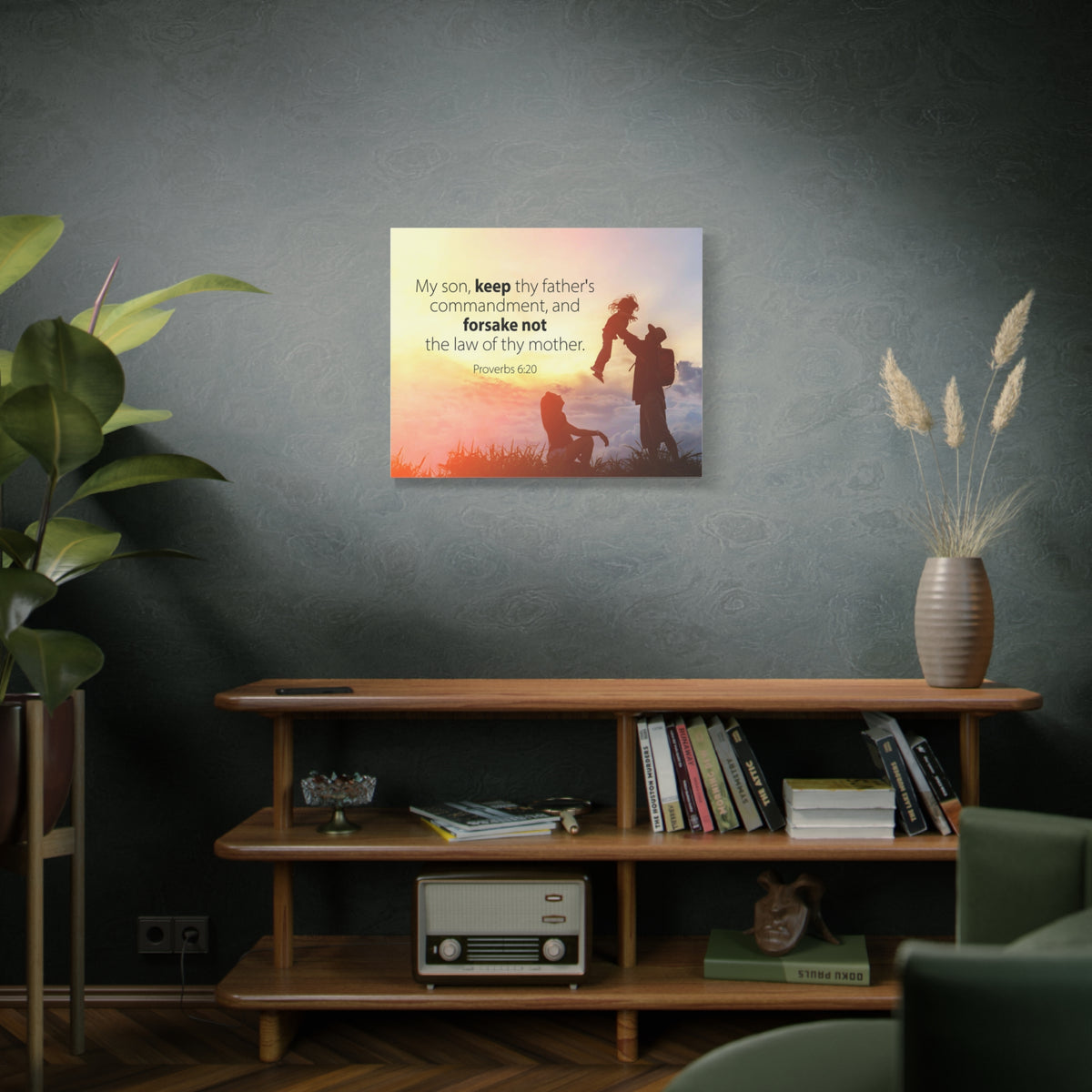 Scripture Canvas The Law of Thy Mother Proverbs 6:20 Christian Wall Art Bible Verse Print Ready to Hang