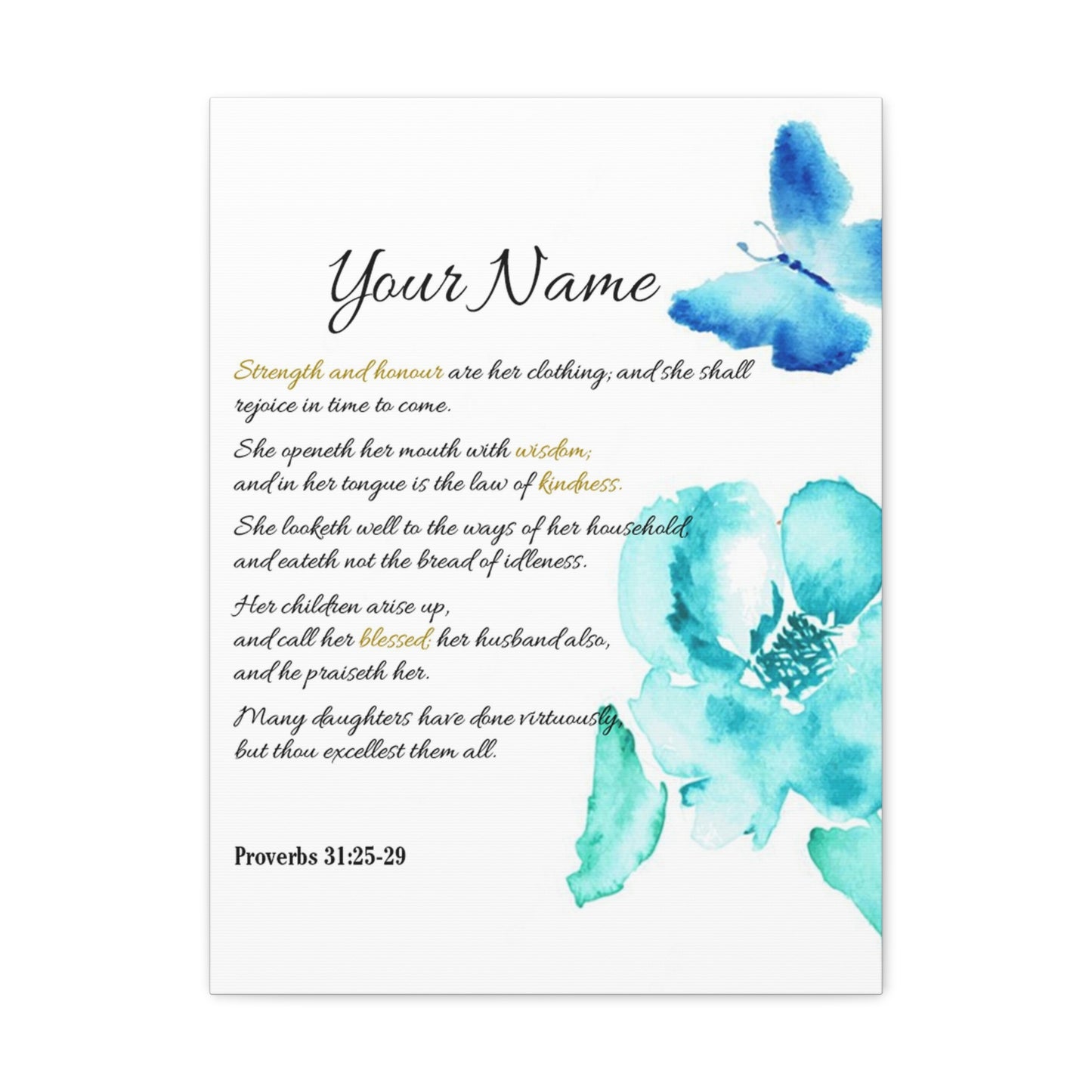 Personalized She is Strong Proverbs 31:25-29 Bible Chapter Canvas Christian Wall Art Ready to Hang