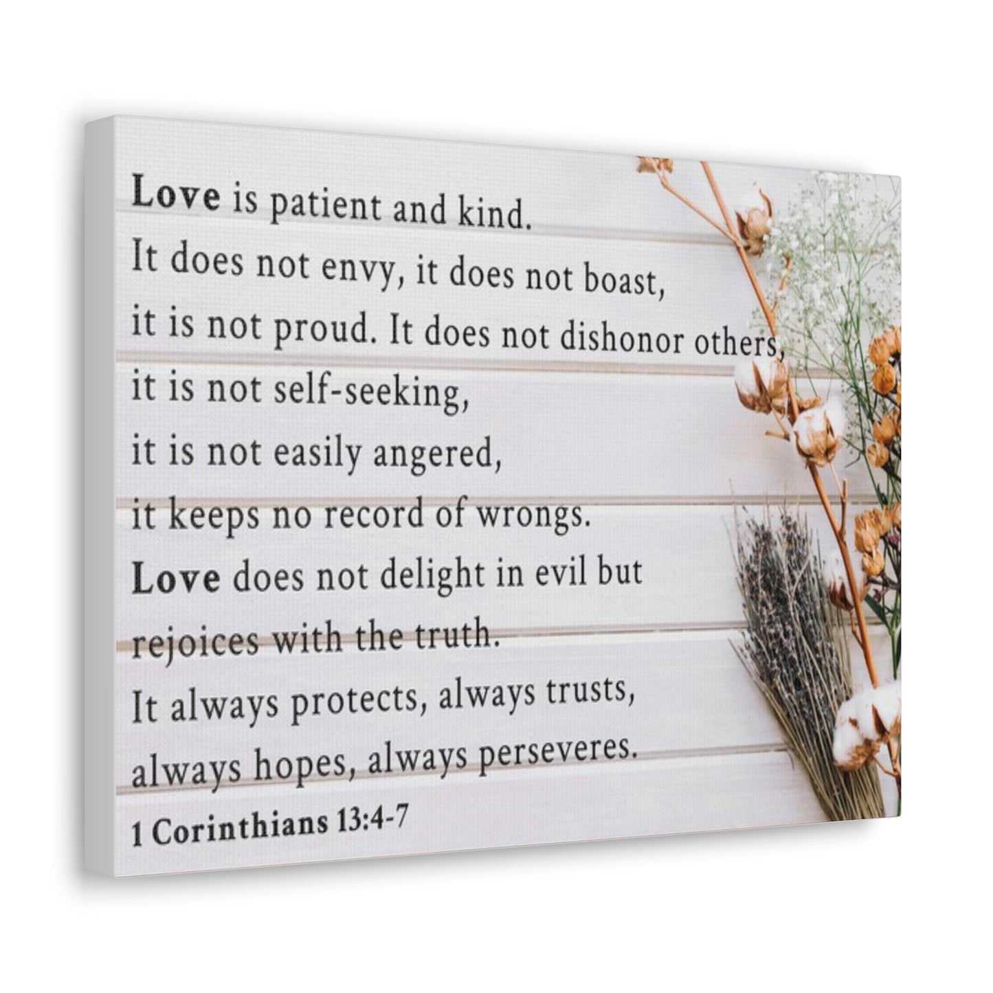 Love is 1 Corinthians 13:4-7 Bible Verse Canvas Christian Wall Art Ready to Hang Unframed