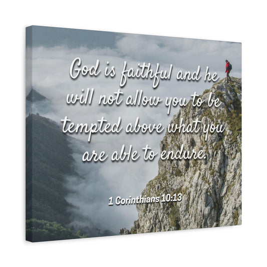 Scripture Canvas God Is Faithful 1 Corinthians 10:13 Christian Wall Art Bible Verse Print Ready to Hang