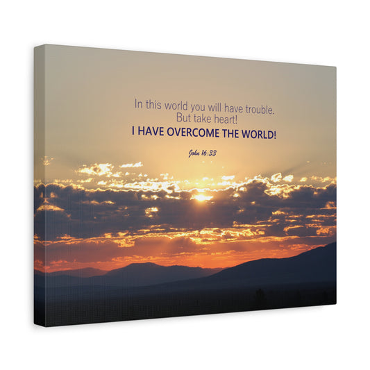 Scripture Canvas Overcome The World John 16:33 Christian Wall Art Bible Verse Print Ready to Hang