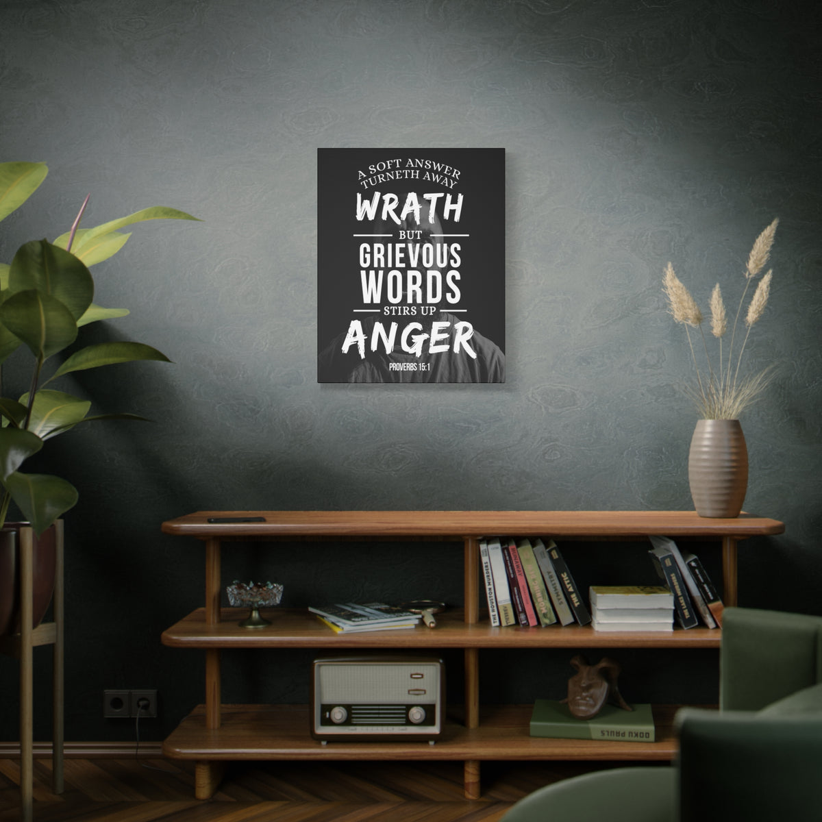 Scripture Canvas Grievous Words Proverbs 15:1 Christian Wall Art Bible Verse Print Ready to Hang