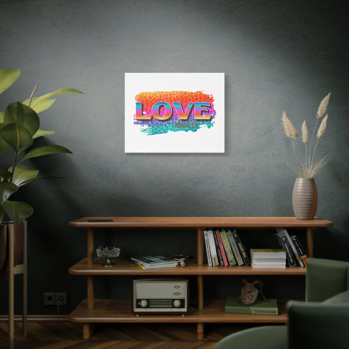 Scripture Canvas Love Romans 5:8 Christian Wall Art Bible Verse Print Ready to Hang