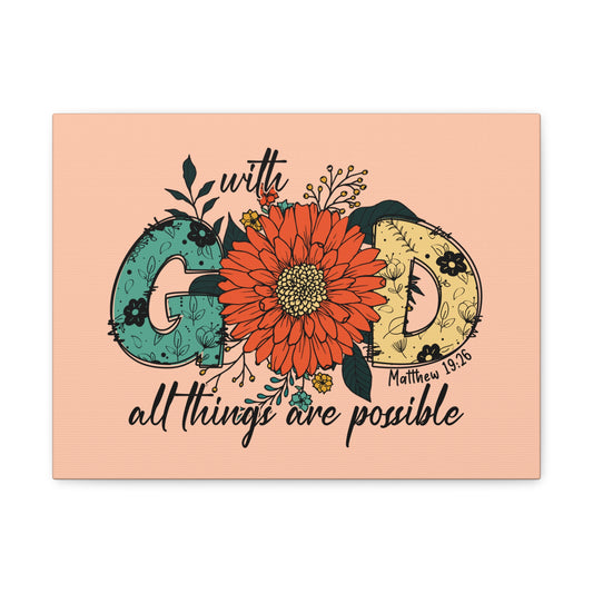 With God Mark 10:27 Three Flowers Peach Christian Wall Art Bible Verse Print Ready to Hang