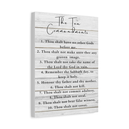 Scripture Canvas Ten Commandments White Christian Wall Art Print Ready to Hang