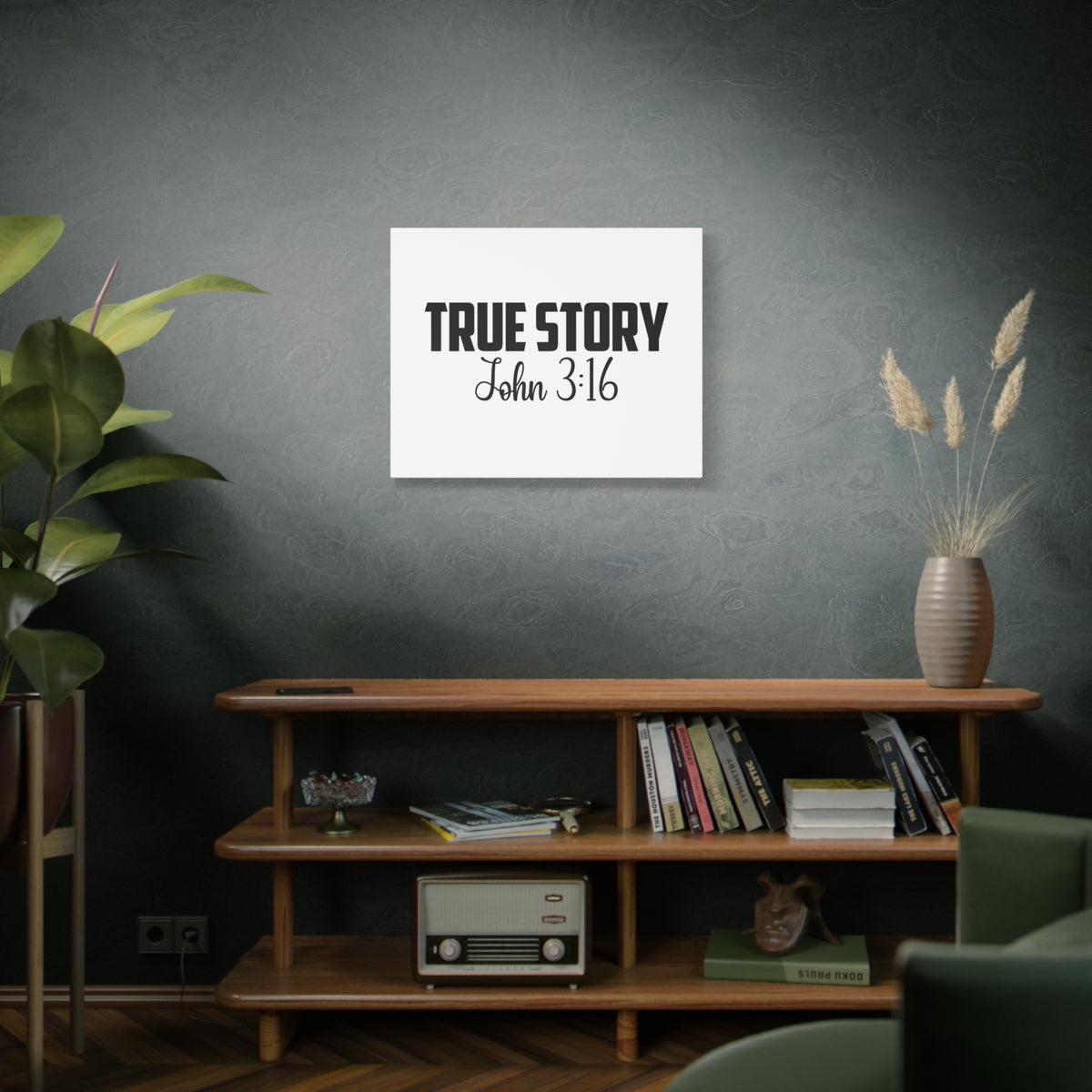 Scripture Canvas True Story John 3:16 Christian Wall Art Bible Verse Print Ready to Hang