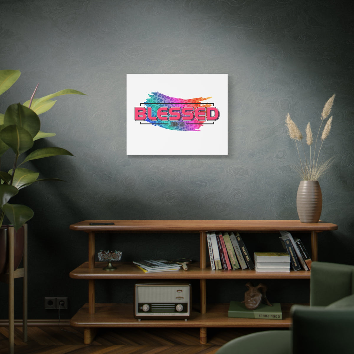 Scripture Canvas Blessed Rainbow John 1:16 Christian Wall Art Bible Verse Print Ready to Hang