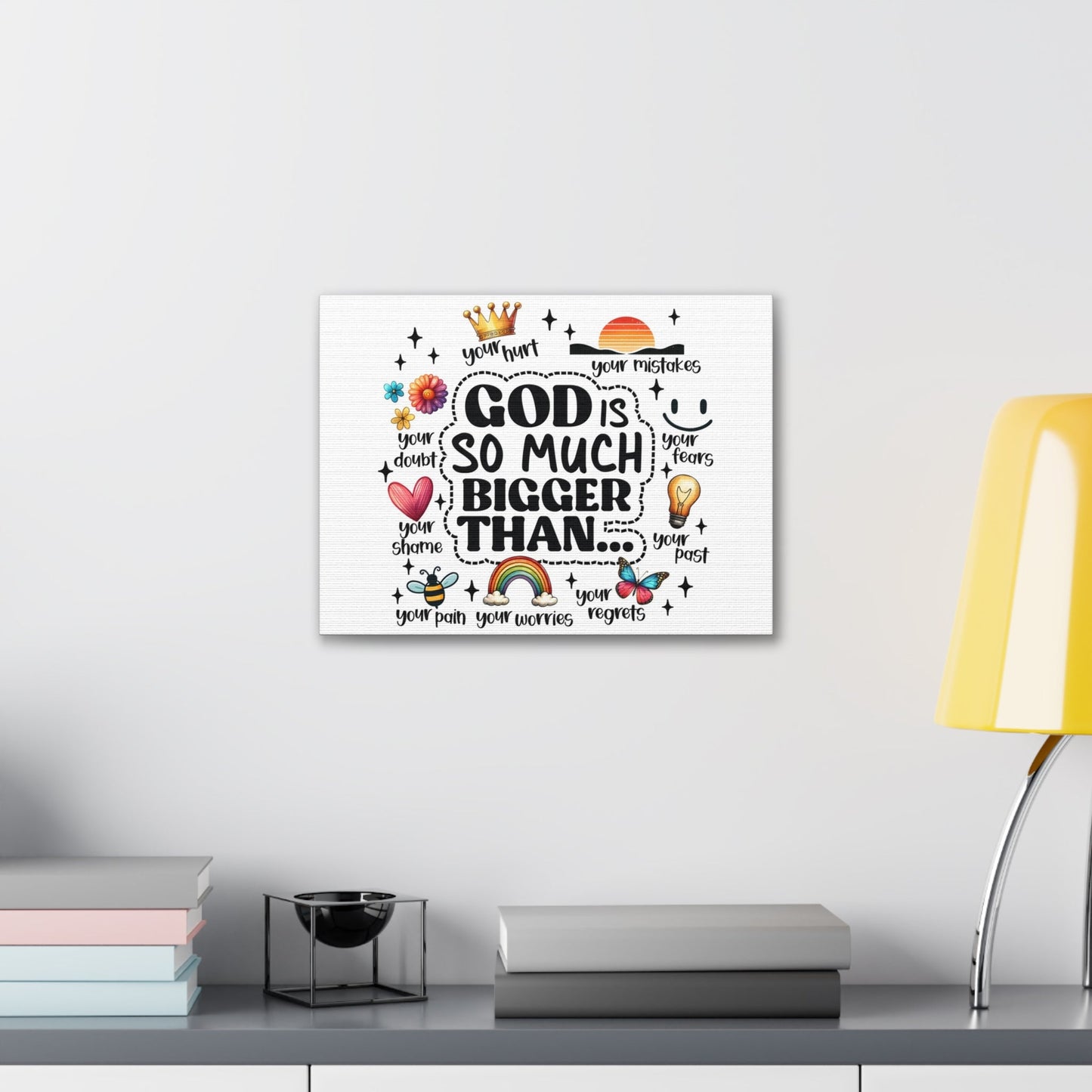 Scripture Walls God Bigger Than Everything Bible Verse Canvas Christian Wall Art Ready to Hang Unframed-Express Your Love Gifts