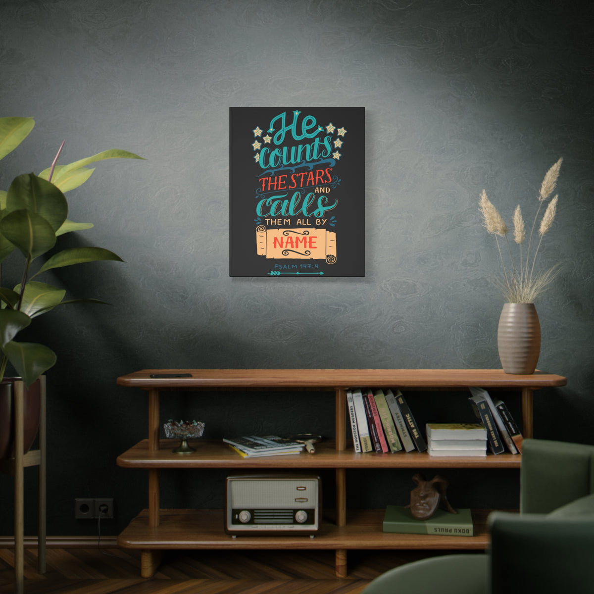 Scripture Canvas He Counts The Stars Psalm 147:4 Christian Wall Art Bible Verse Print Ready to Hang