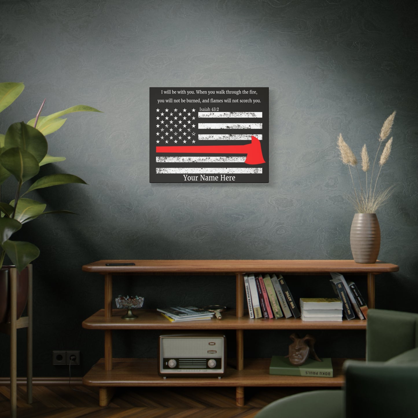 Personalized Firefighter Isaiah 43:2 Bible Canvas Christian Wall Art Ready to Hang Unframed