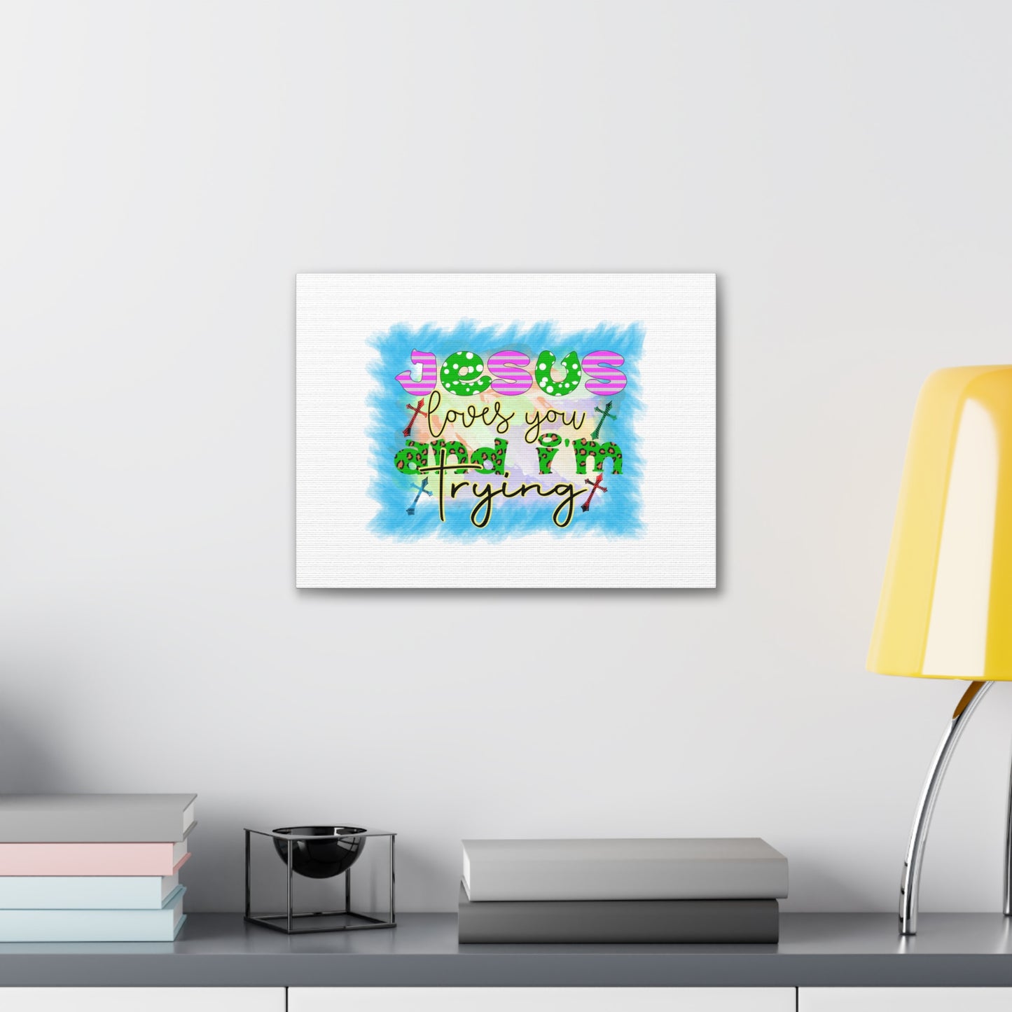 Jesus Loves You John 15:12 Blue Square Christian Wall Art Bible Verse Print Ready to Hang