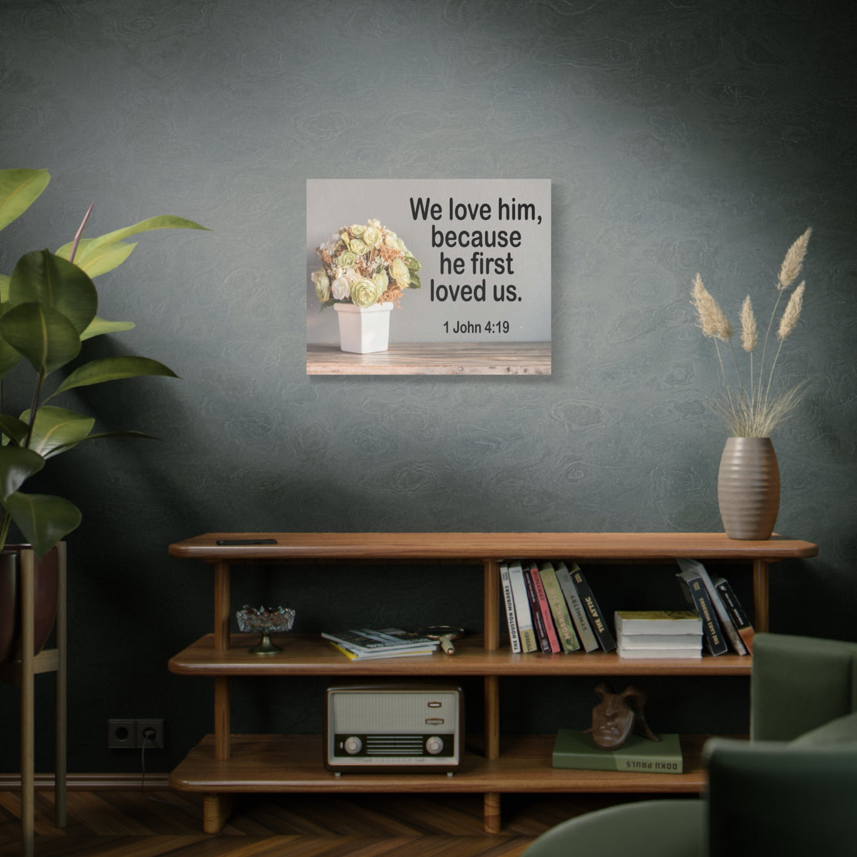 Scripture Canvas He First Loved Us 1 John 4:19 Christian Wall Art Bible Verse Print Ready to Hang