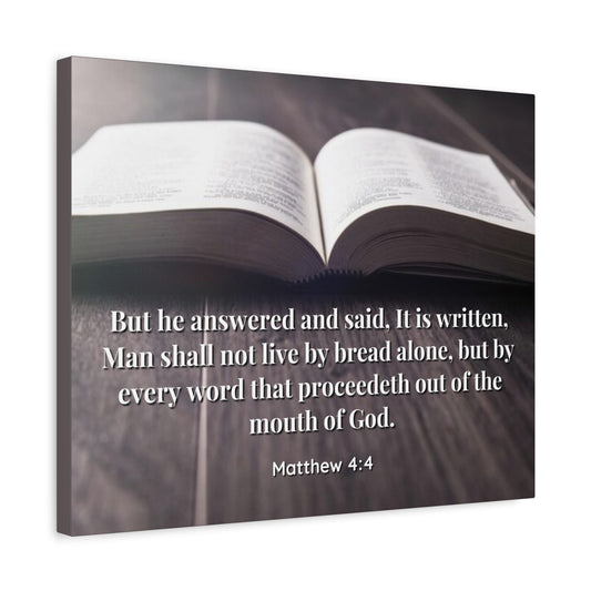 Scripture Canvas Mouth Of God Matthew 4:4 Christian Wall Art Bible Verse Print Ready to Hang