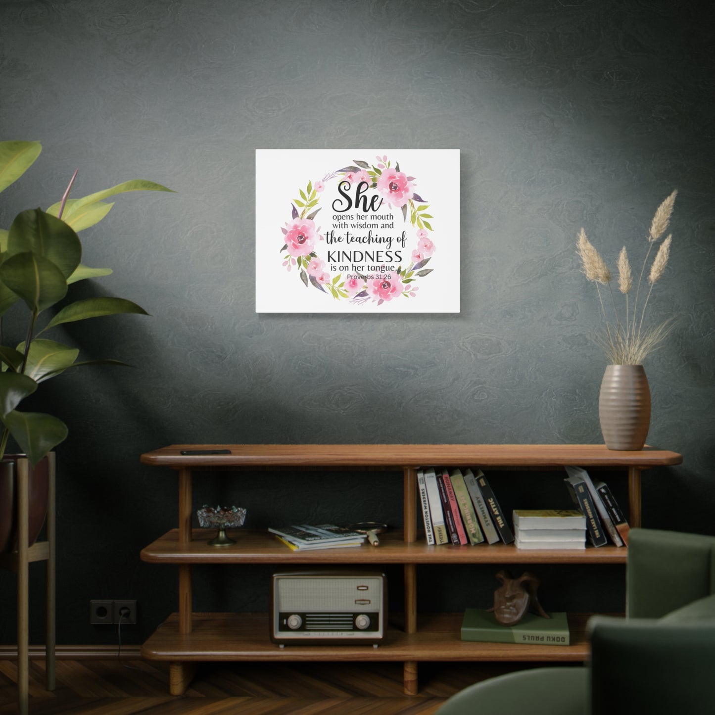 Scripture Walls Proverbs 31:26 She Teaches Kindness Bible Verse Canvas Christian Wall Art Ready to Hang Unframed