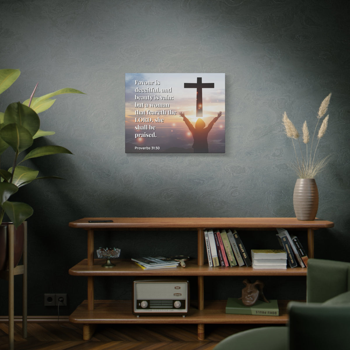 Scripture Canvas Fear The Lord Proverbs 31:30 Christian Wall Art Bible Verse Print Ready to Hang