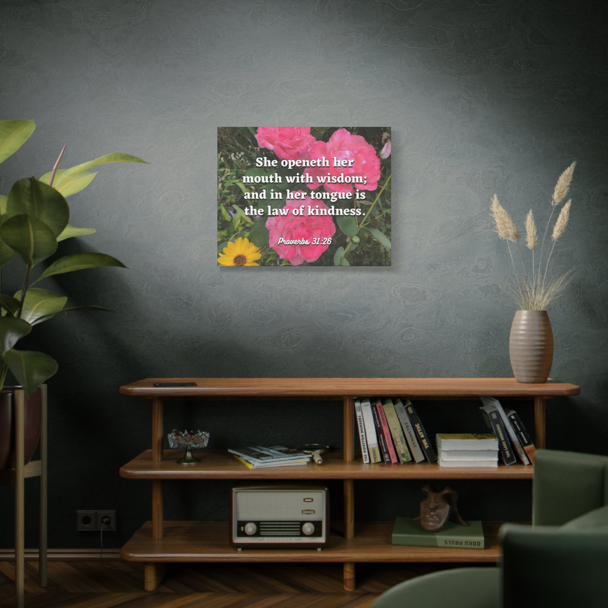 Scripture Canvas Her Mouth With Wisdom Proverbs 31:26 Christian Wall Art Bible Verse Print Ready to Hang