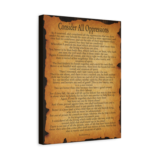 Scripture Walls Consider All Oppressions Ecclesiastes 4 Gold Brown Bible Verse Canvas Christian Wall Art Ready to Hang