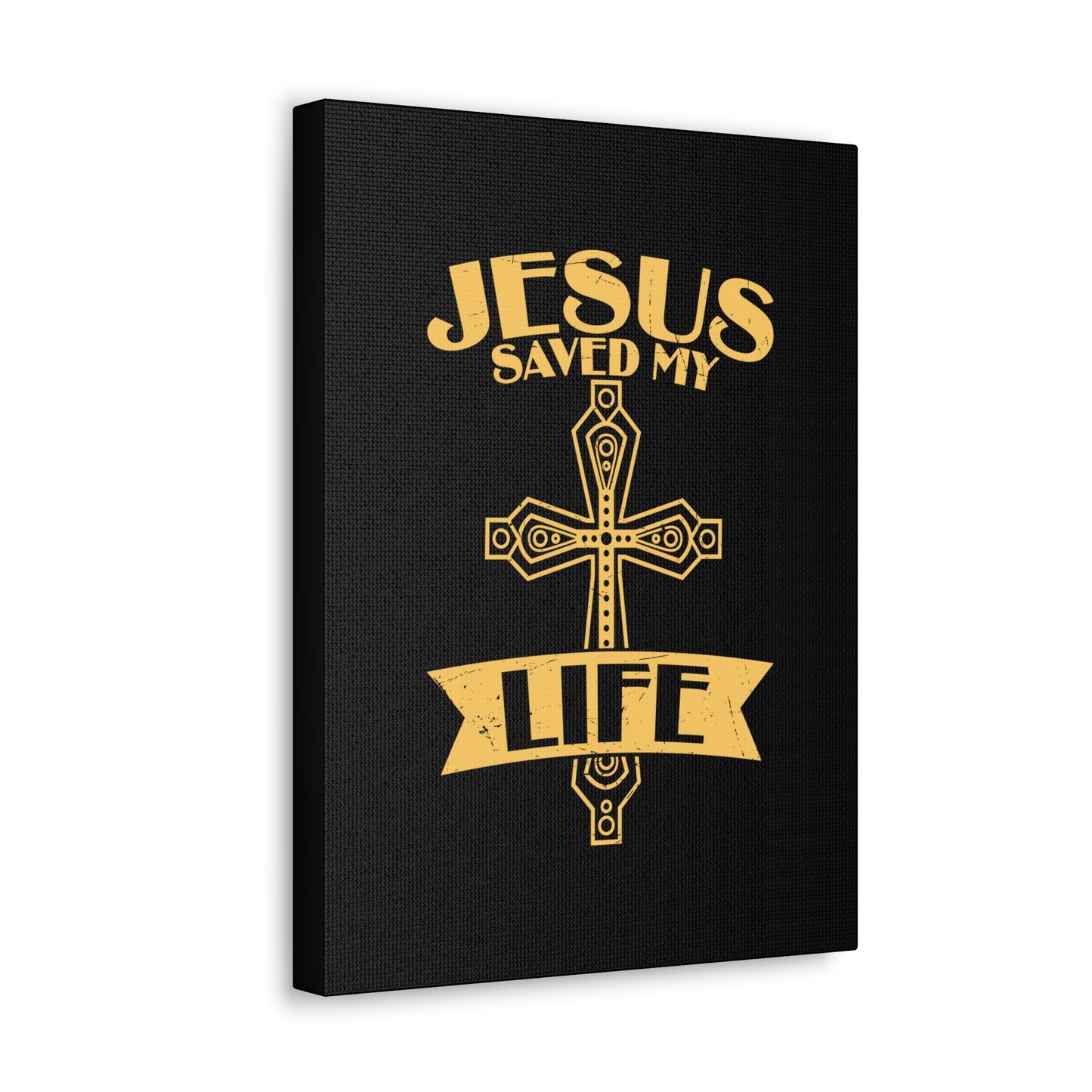 Jesus Saved My Life Acts 16:31 Golden Cross Christian Wall Art Bible Verse Print Ready to Hang
