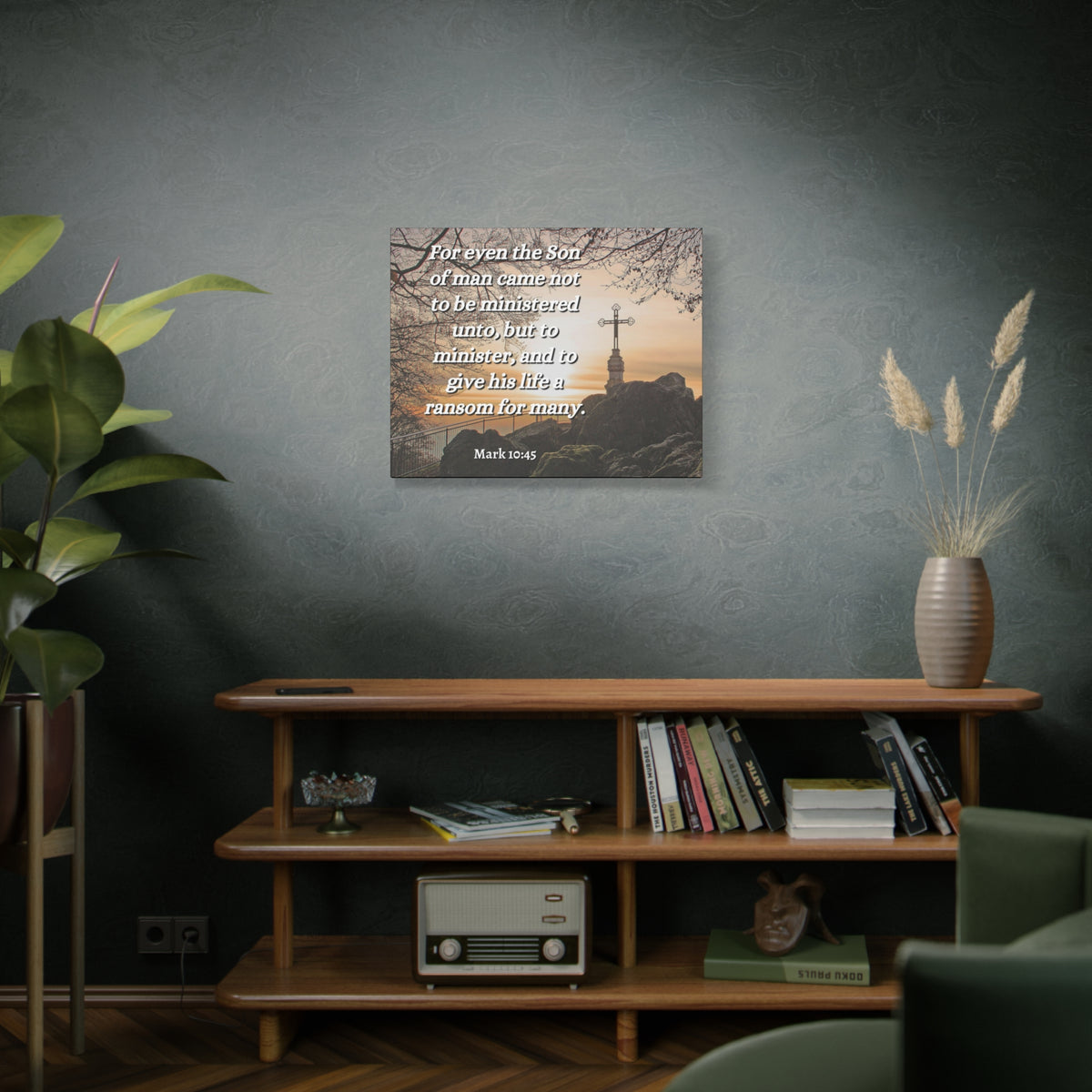 Scripture Canvas Son Of Man Mark 10:45 Christian Wall Art Bible Verse Print Ready to Hang
