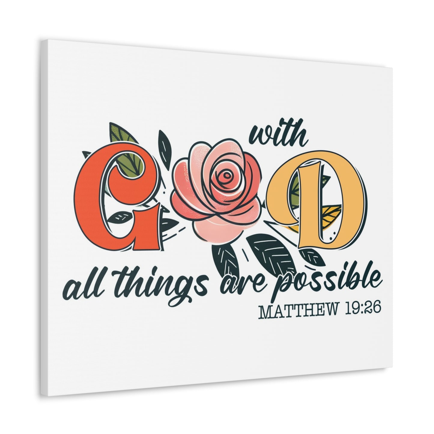 Matthew 19:26 All Things are Possible Bible Verse Canvas Christian Wall Art Ready to Hang Unframed