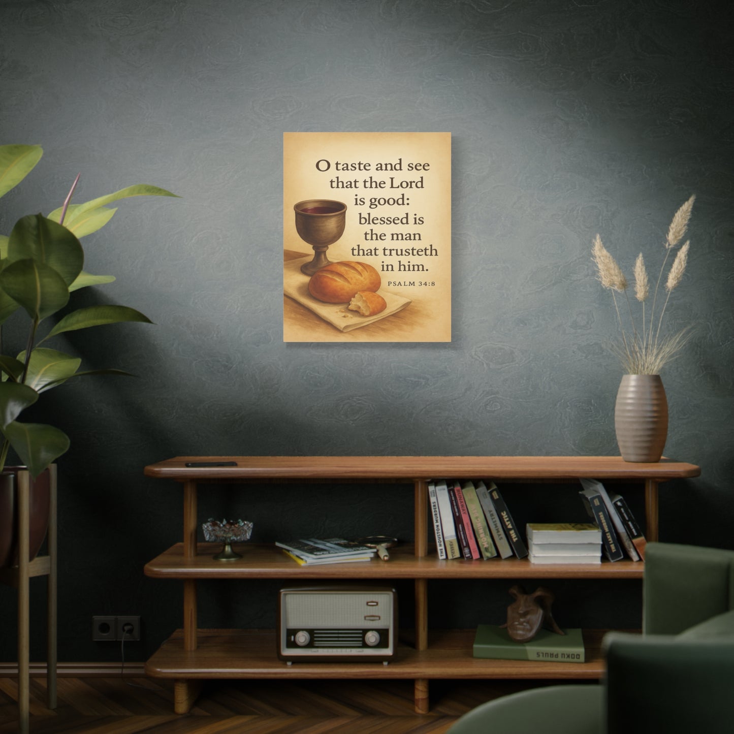 Bible Verse Canvas Psalm 34:8 Christian Home Décor Wall Art Scripture Ready to Hang Faith Print