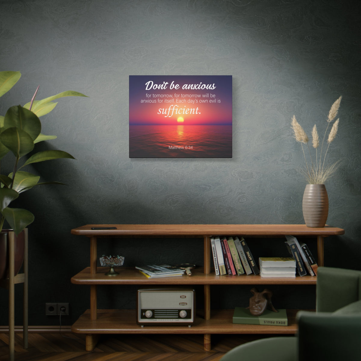 Scripture Canvas Don't Be Anxious Matthew 6:34 Christian Wall Art Bible Verse Print Ready to Hang