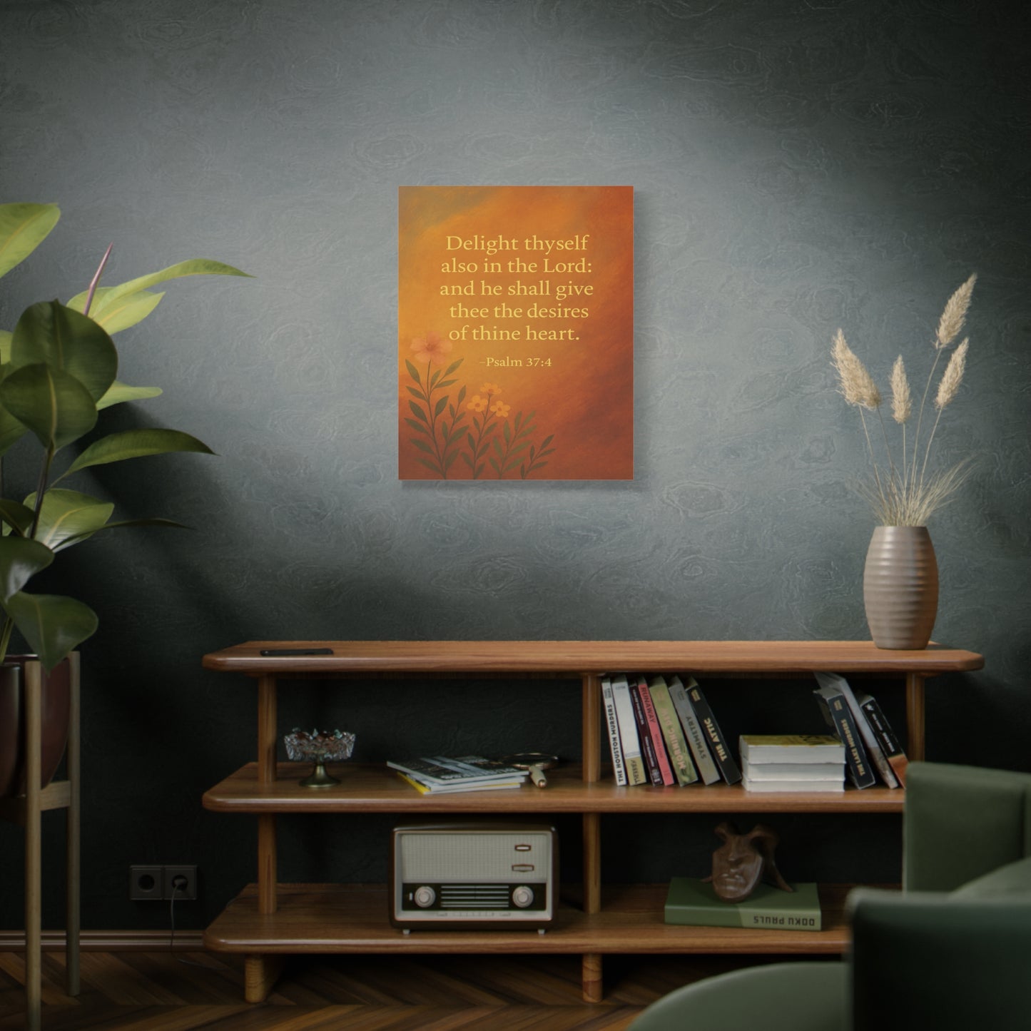 Bible Verse Canvas Psalm 37:4 Christian Home Décor Wall Art Scripture Ready to Hang Faith Print