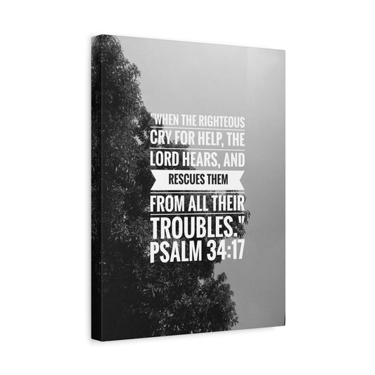 Scripture Canvas Rescues Them Psalm 34:17 Christian Wall Art Bible Verse Print Ready to Hang