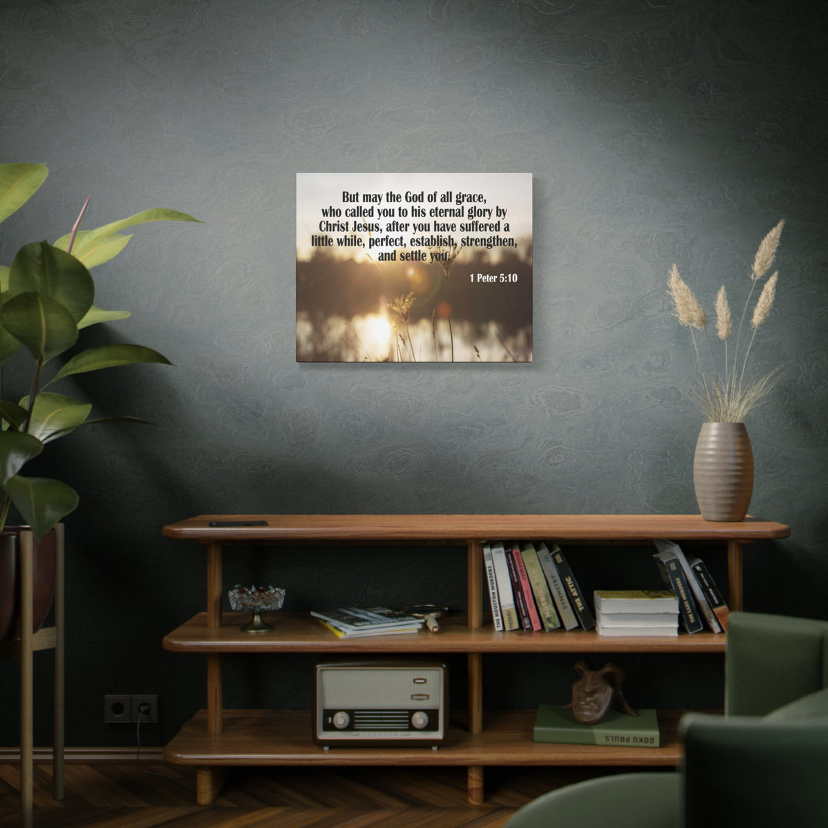 Scripture Canvas God of All Grace 1 Peter 5:10 Christian Wall Art Bible Verse Print Ready to Hang