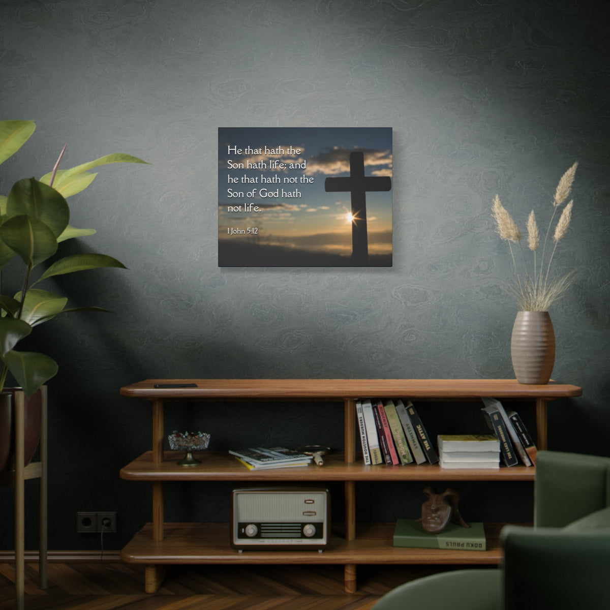 Scripture Canvas Son Of God 1 John 5:12 Christian Wall Art Bible Verse Print Ready to Hang