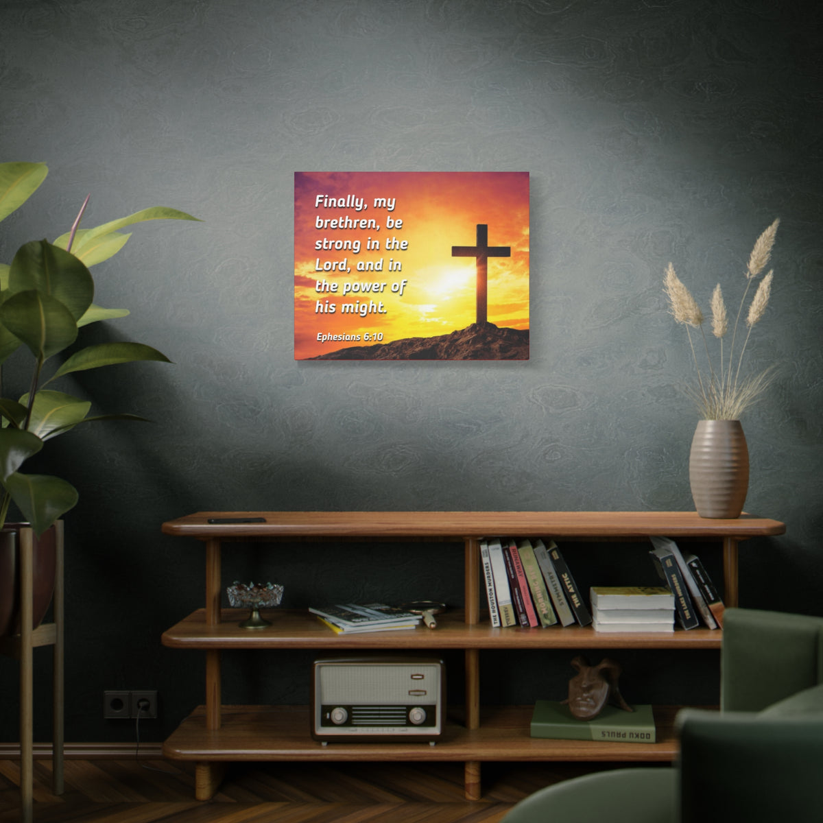 Scripture Canvas Be Strong Ephesians 6:10 Christian Wall Art Bible Verse Print Ready to Hang