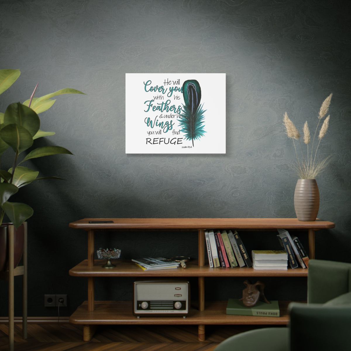 Scripture Canvas He Will Cover You Psalm 91:4 Christian Wall Art Bible Verse Print Ready to Hang