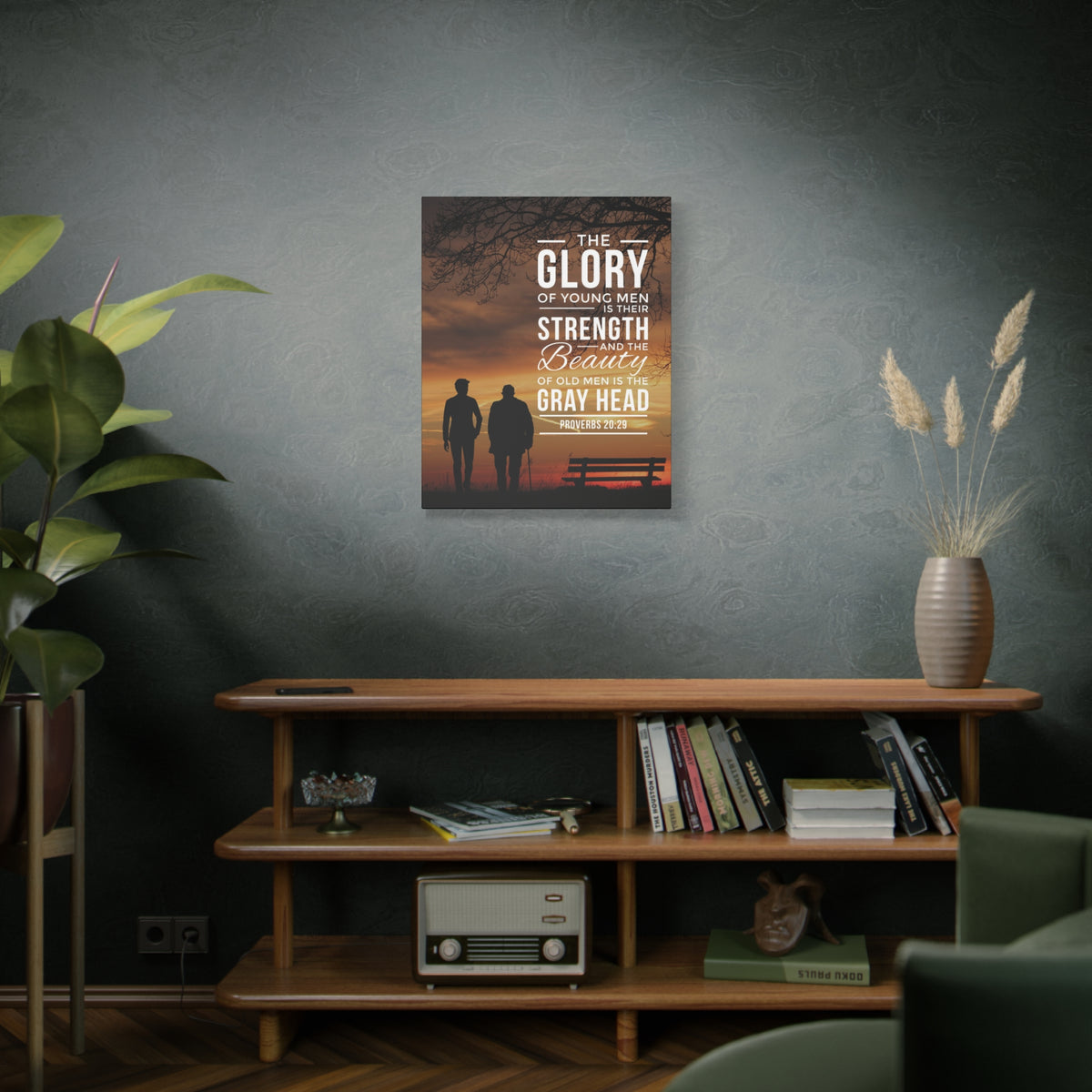 Scripture Canvas The Glory of Young Men Proverbs 20:29 Christian Wall Art Bible Verse Print Ready to Hang