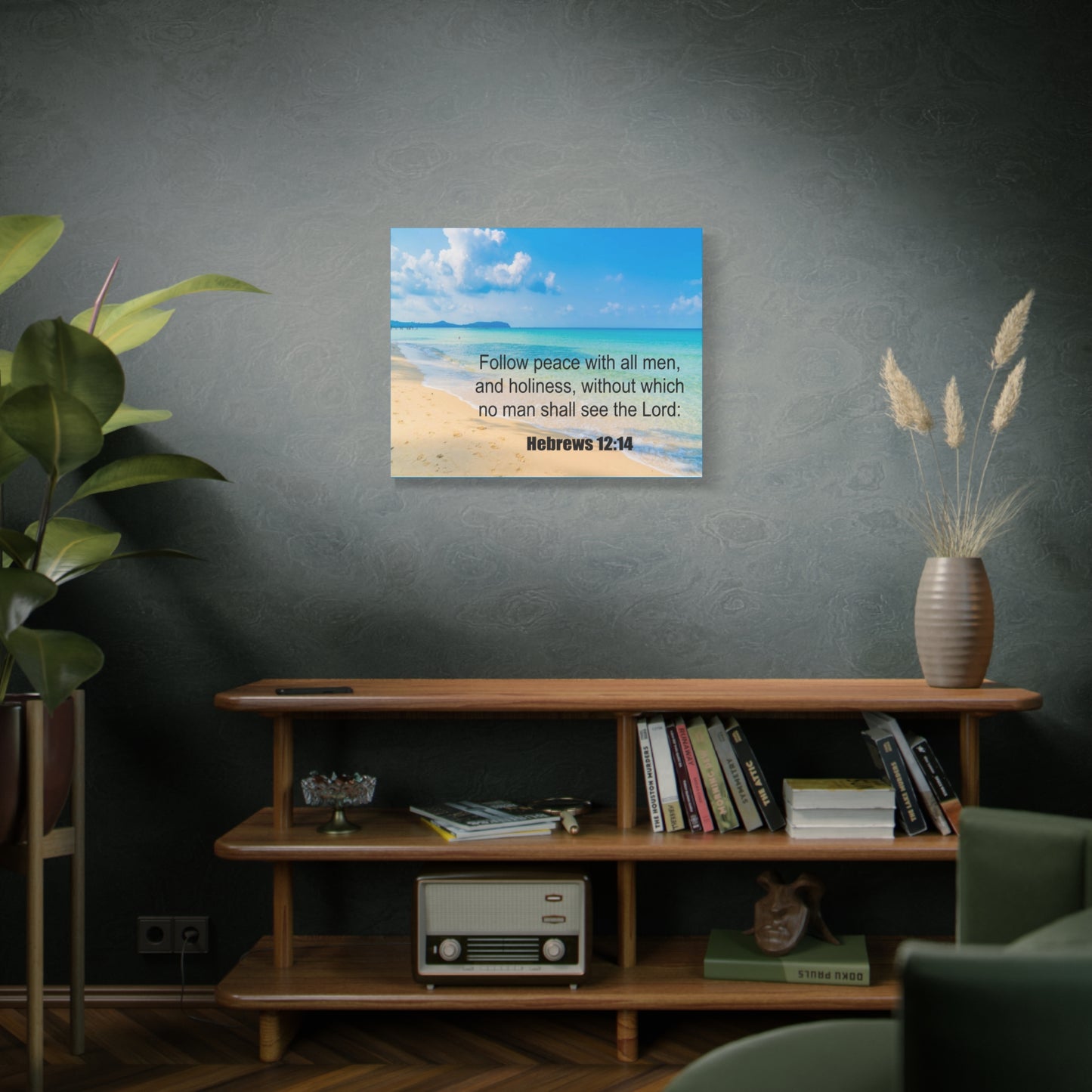 Scripture Canvas Follow Peace Hebrews 12:14 Christian Wall Art Print Ready to Hang