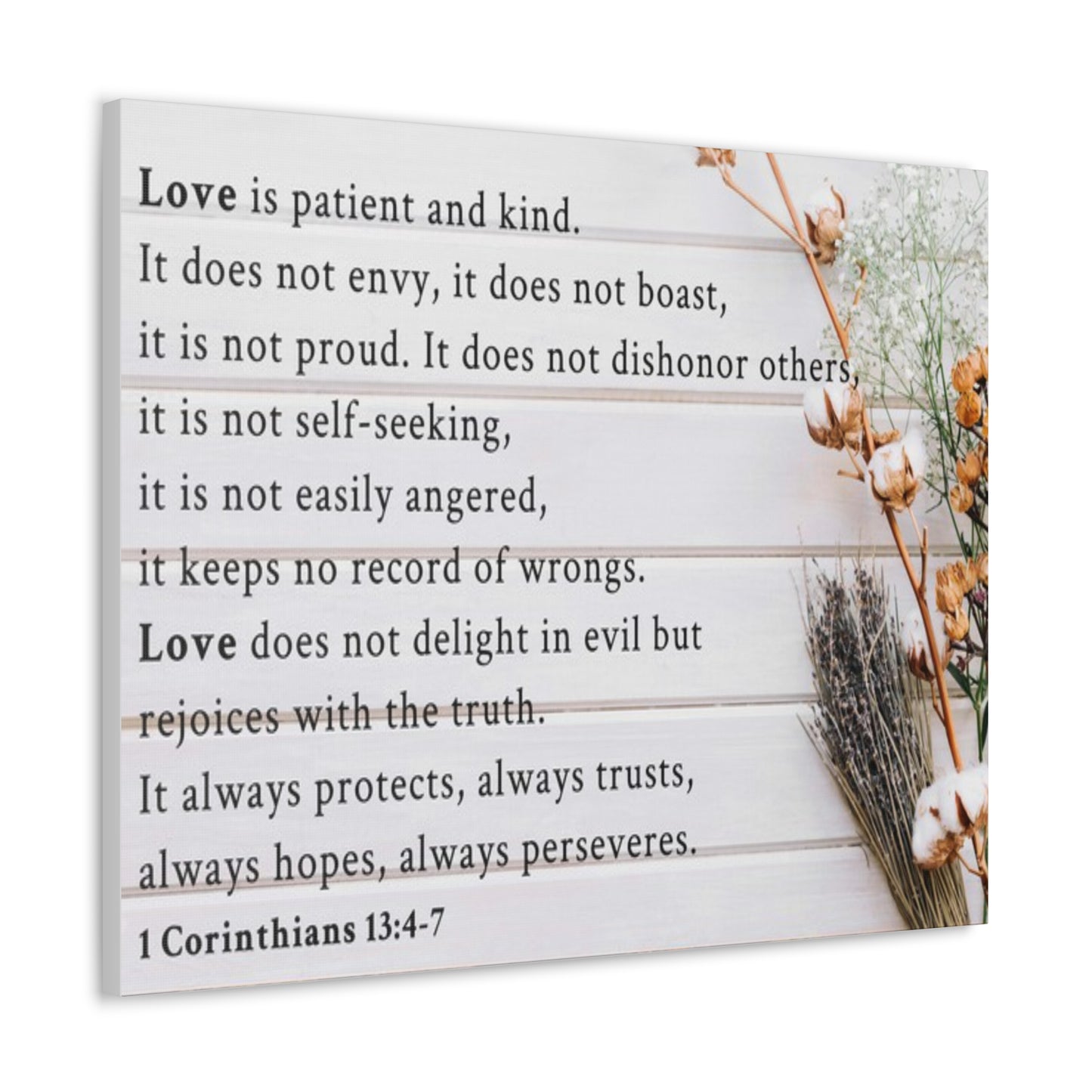 Love is 1 Corinthians 13:4-7 Bible Verse Canvas Christian Wall Art Ready to Hang Unframed