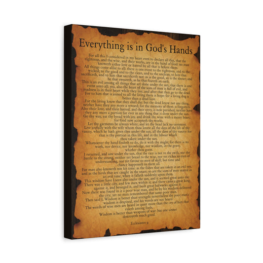 Scripture Walls Everything is in God's Hands Ecclesiastes 9 Gold Brown Bible Verse Canvas Christian Wall Art Ready to Hang
