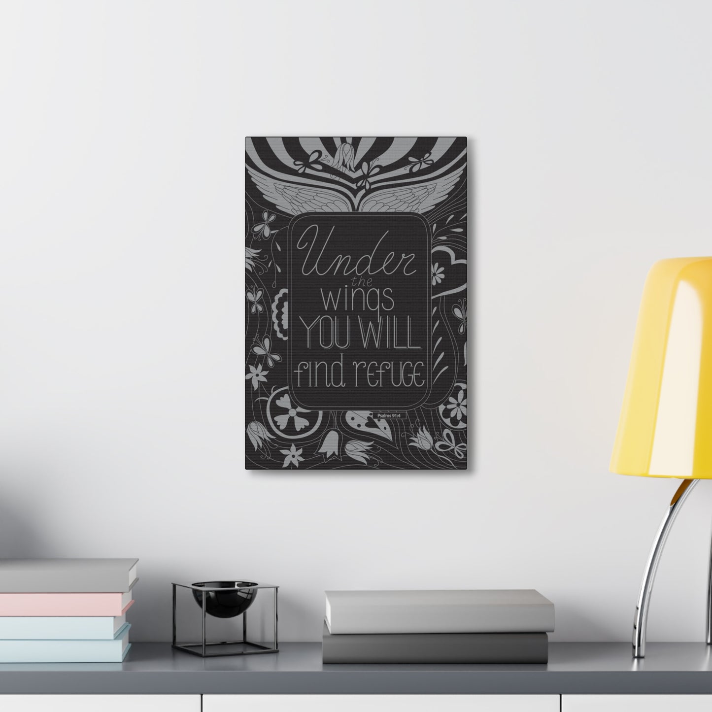 You Will Find Refuge Psalm 91:4 Bible Verse Canvas Christian Wall Art Ready to Hang